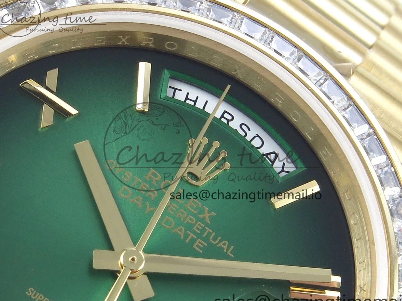 Bracelet Black 40 QF Diamonds Weight) Best YG on DayDate A2836 Dial V5 (Gain Bezel President Green Edition 1:1 0429